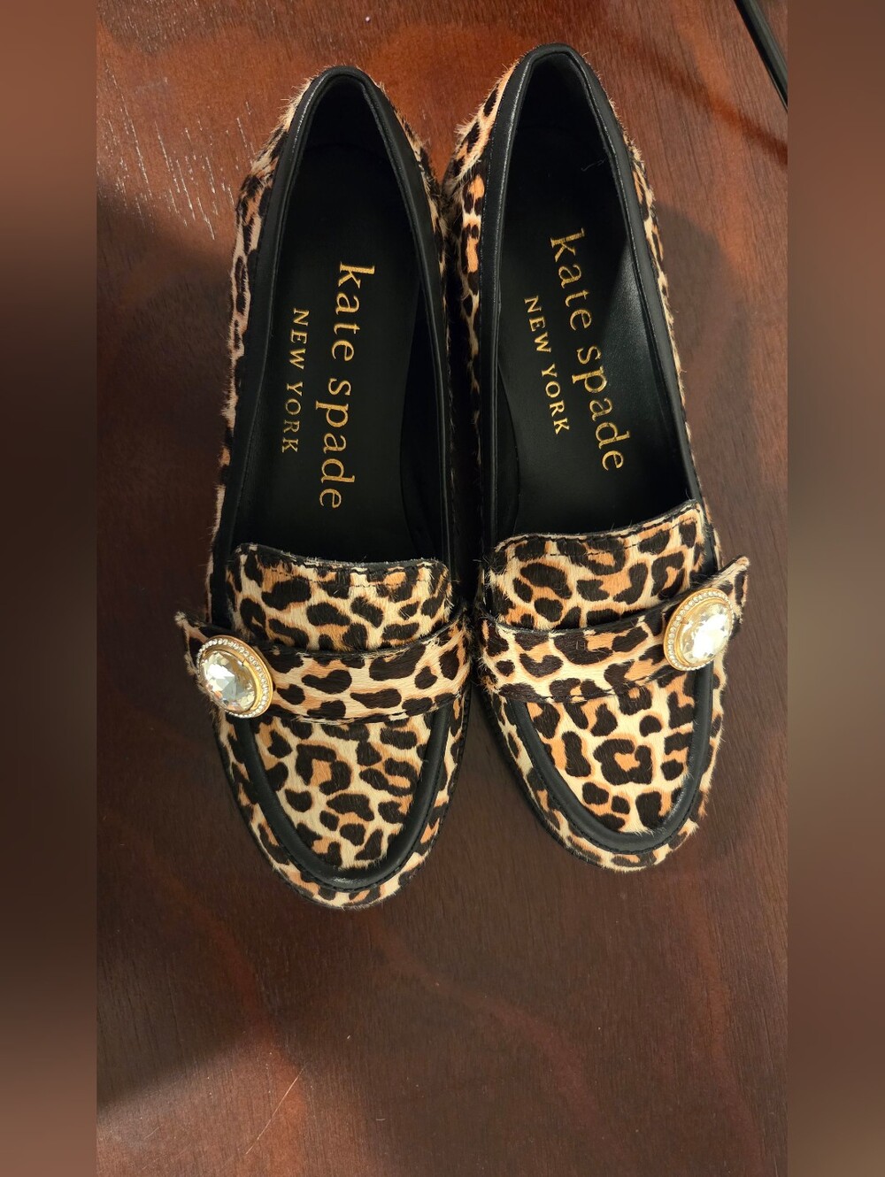 kate spade Leopard Print Jeweled Penny Loafers - Brown/Black,Size 6.5B - Picture 8 of 14